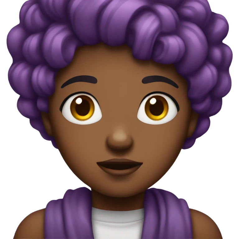 Purple haired black girl shrugging  emoji