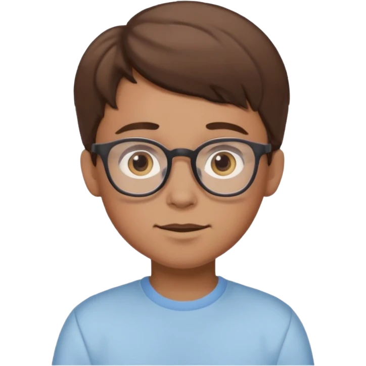 cartoon boy with brown hair, brown eyes, glasses,pastel toon style emoji