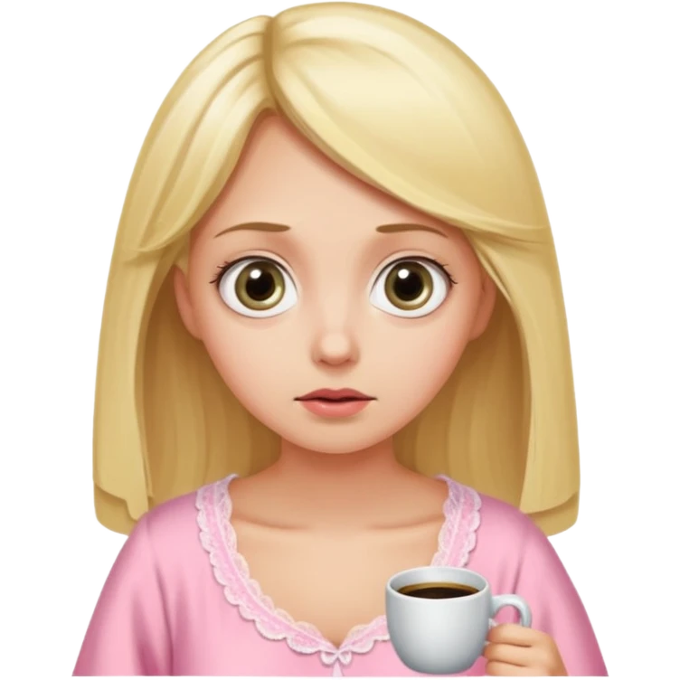 A blonde woman in a pink nightgown with wide eyes looks for coffee. emoji