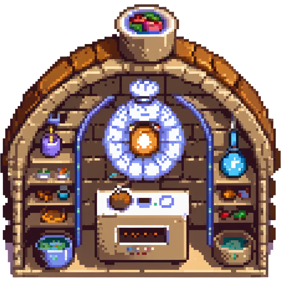 A transcendent baker manipulating timelines and alternate realities to bake. Ingredients phase in from other dimensions, and the oven warps space itself. UI is fragmented, shifting, and surreal—portals, time loops, and morphing recipe glyphs. emoji