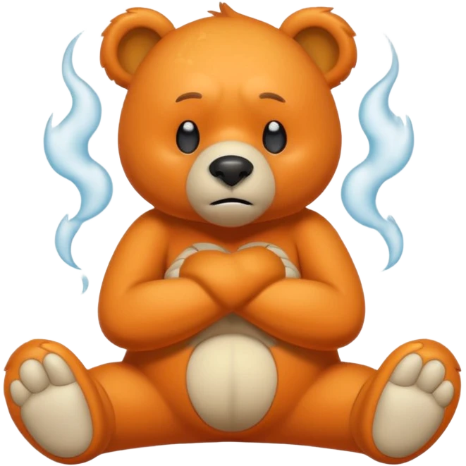 Create a orange friendly bear, make him look like from a kid cartoon. Show his whole body. Make him look shy and cross his leg while he is standing. make him look mad and steam coming out of his ears emoji