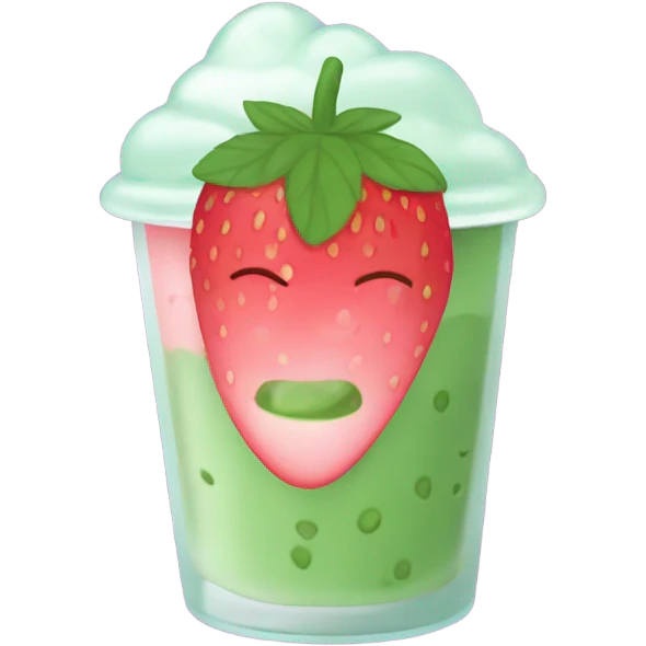 Iced Strawberry matcha with boba emoji
