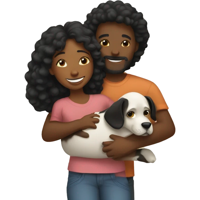 Black family hugging dog emoji