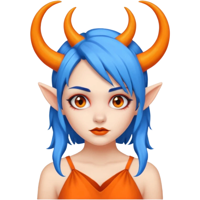 blue hair girl with evil horns and orange dress emoji