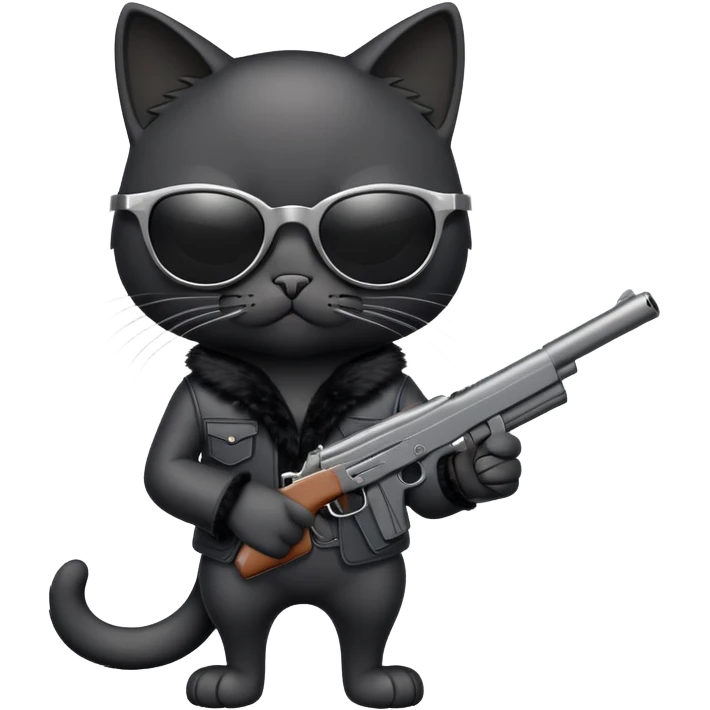 black cat with sunglasses and a gun emoji