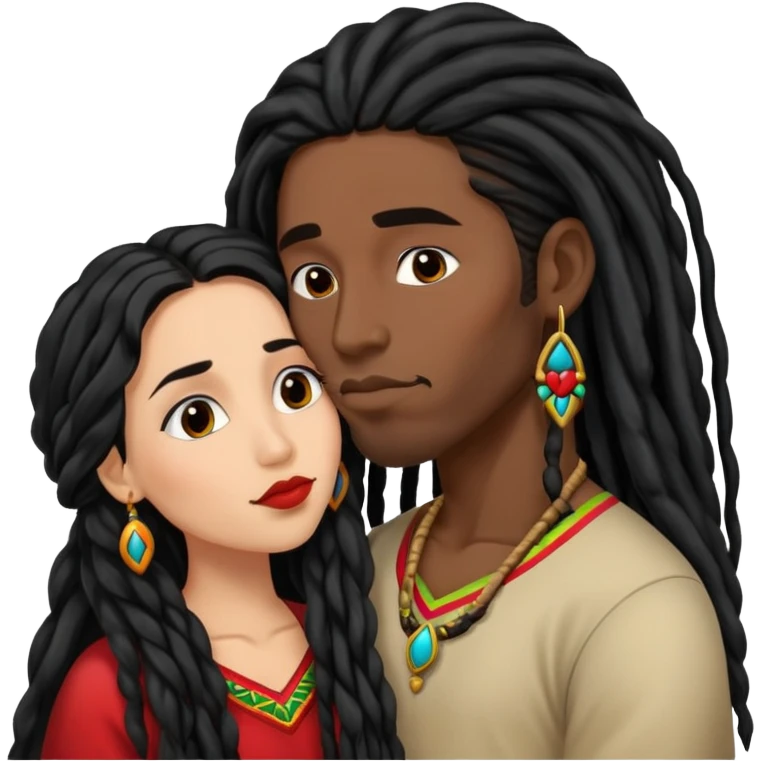 Mexican Woman with long hair kissing a young black guy with dreads no beard emoji
