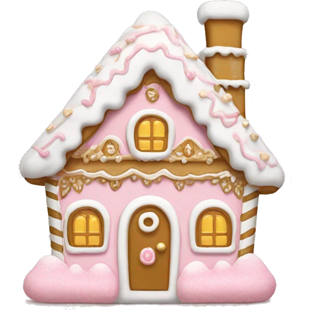 light pink and gold and white gingerbread house emoji