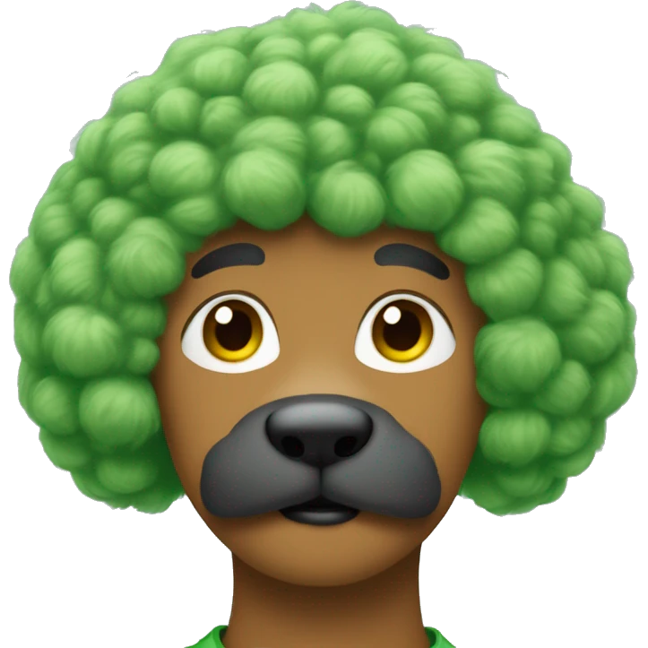 Draw someone with green fur growing like a poodle on every body except nose and feet and hands emoji