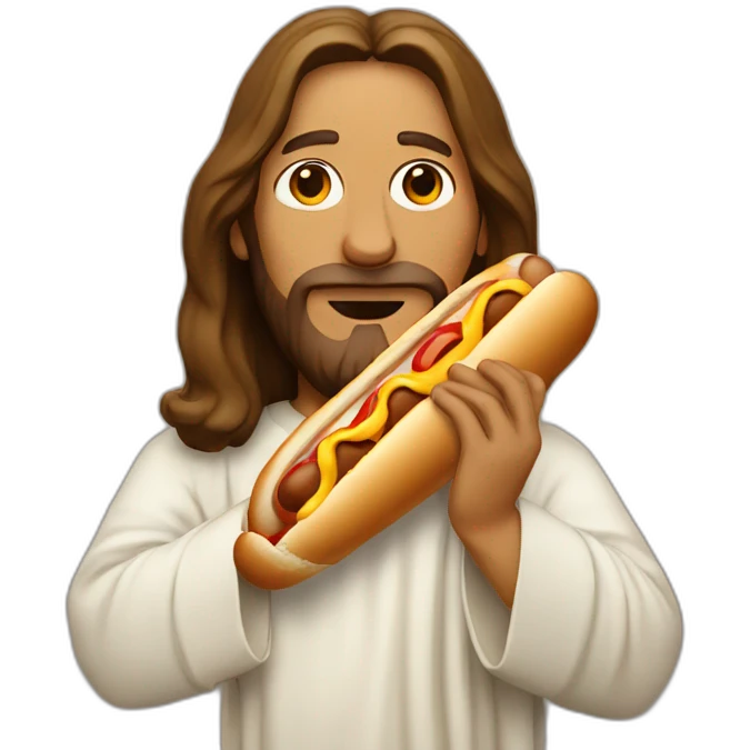 jesus eating a hot dog emoji