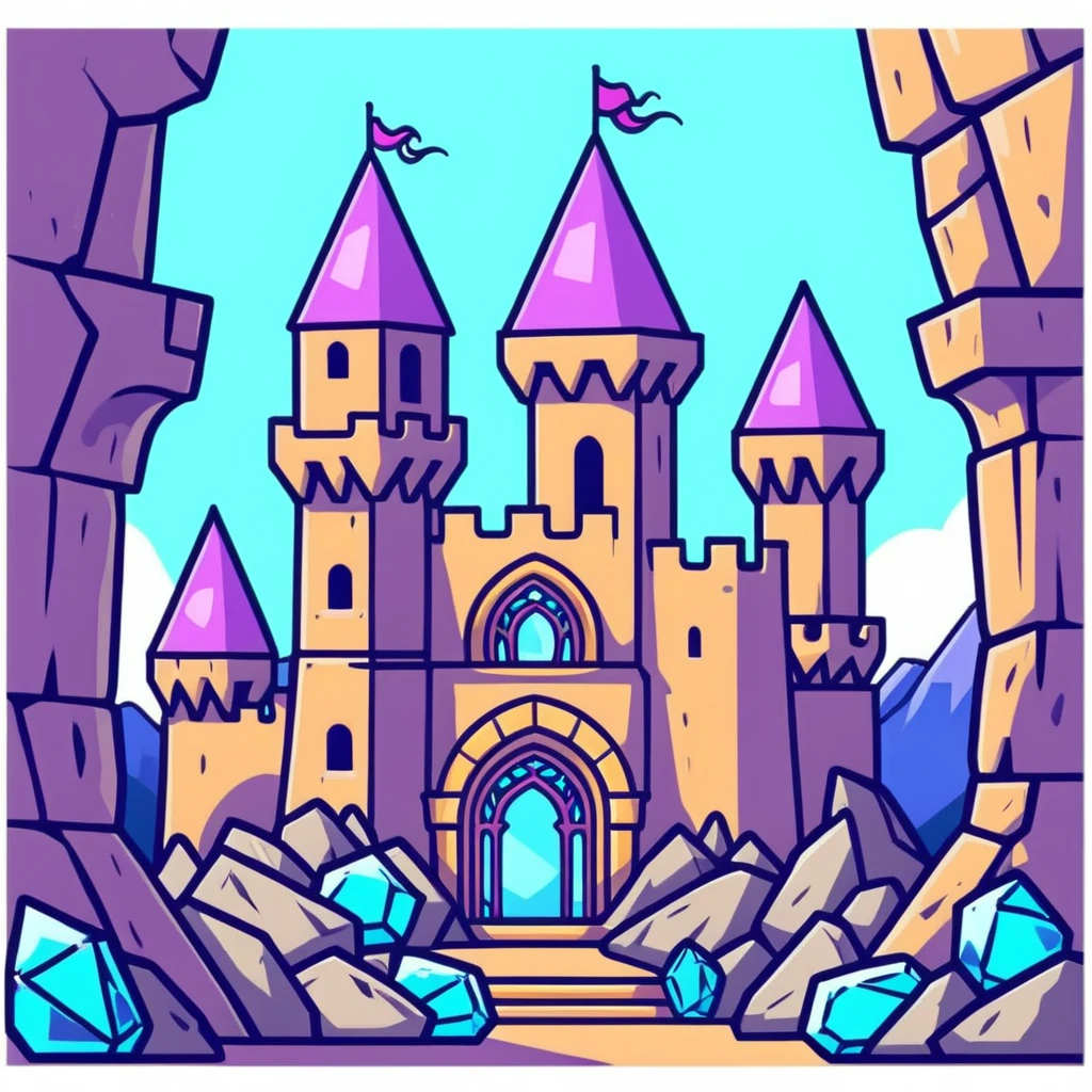 Dragon lair in an ancient castle ruins with magical crystals emoji