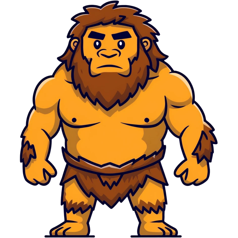 Neanderthal caveman with very broad shoulders, primitive human with strong build, fur clothing emoji