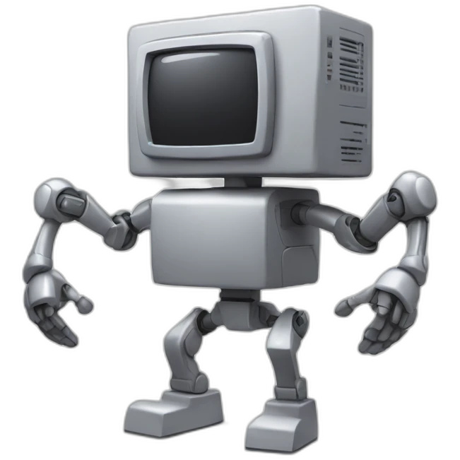 Anthropomorphic computer with arms and legs doing something random emoji