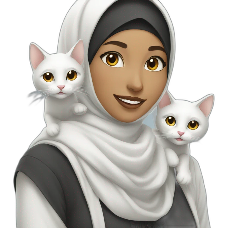 hijab young women with white cat and smiling close up emoji
