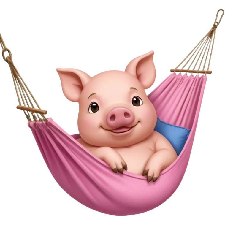 A pig lying in a hammock, fully relaxed, portrait, bust up emoji