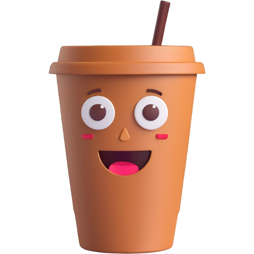 3D emoji style espresso to-go cup, winking face emoji