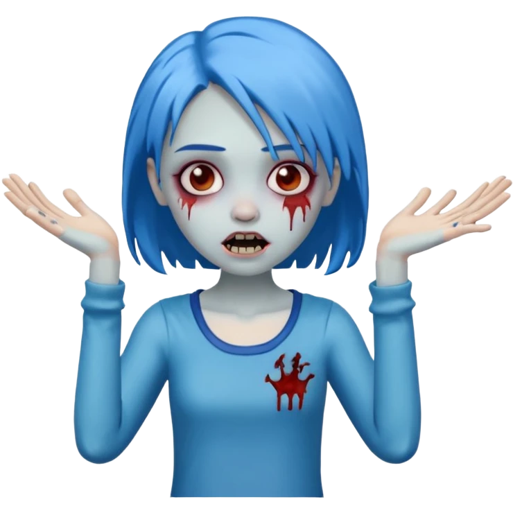 girl zombie with blue hair, arms outstretched emoji