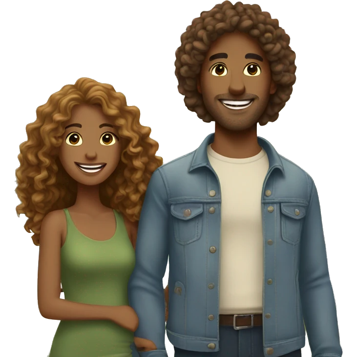 happy couple outdoors in sunshine male with long curly hair emoji