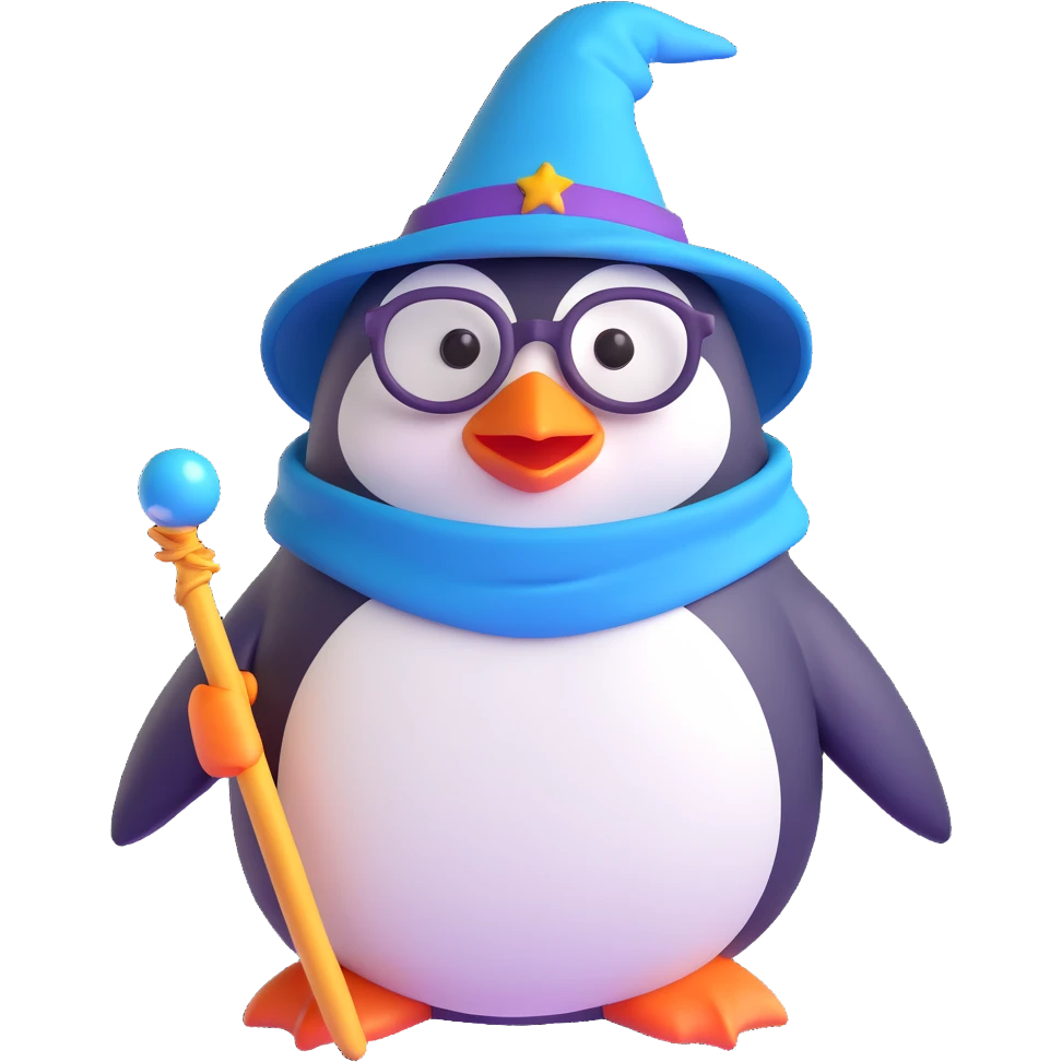 A penguin wizard wearing glasses emoji
