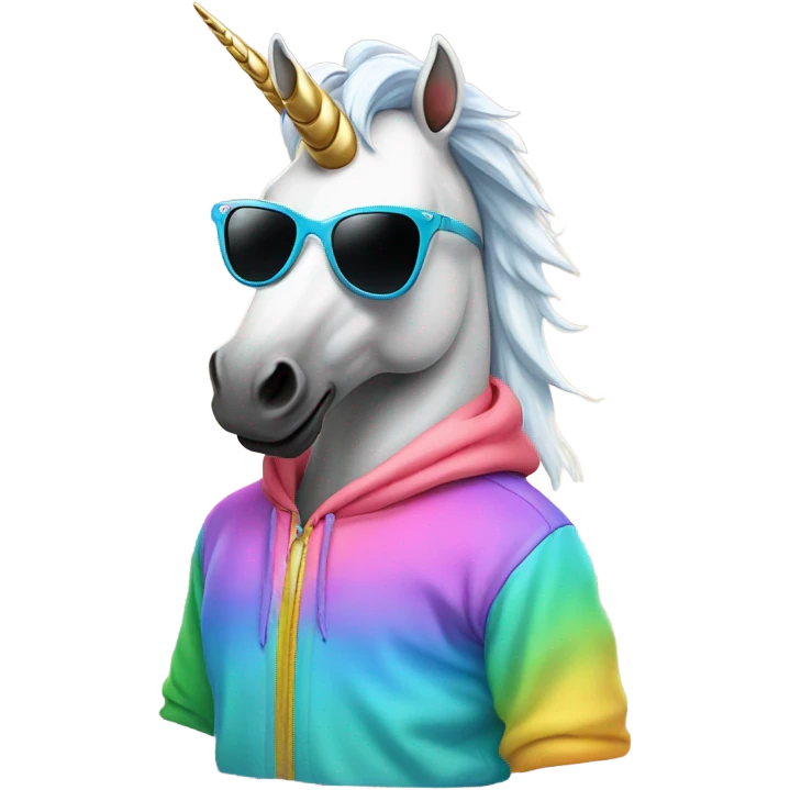 Unicorn with hoodie and sunglasses  emoji