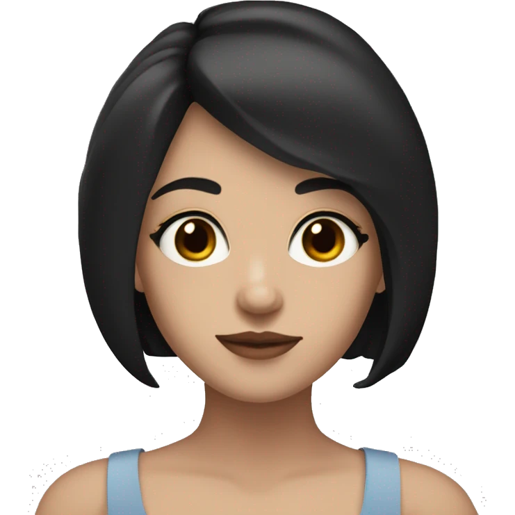 a white girl with shoulder length black hair, brown eyes, small rosy lips emoji