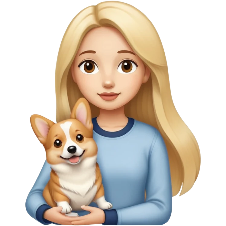 girl with long striaght light blond hair hold a corgi emoji