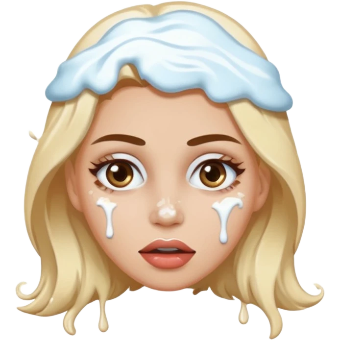 white icing on woman just on the mouth and eye area more splattered emoji