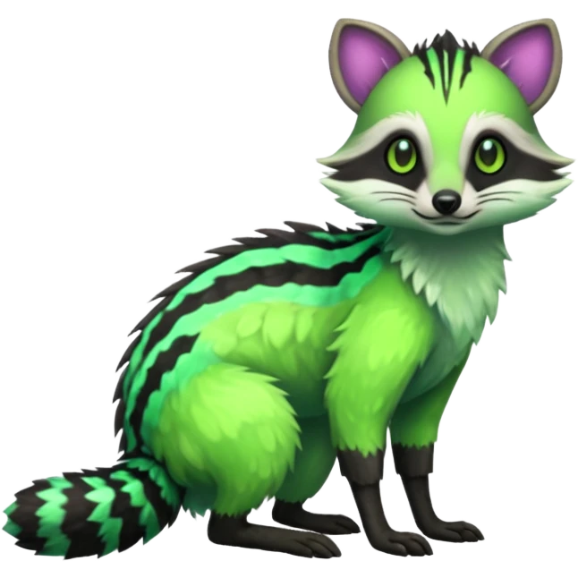 Iridescent Neon Green Civet-Numbat-Sergal-fusion-hybrid-animal-creature, full body emoji