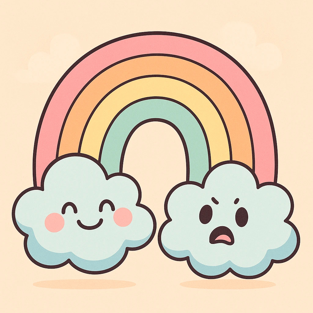 a pastel rainbow with fluffy clouds emoji