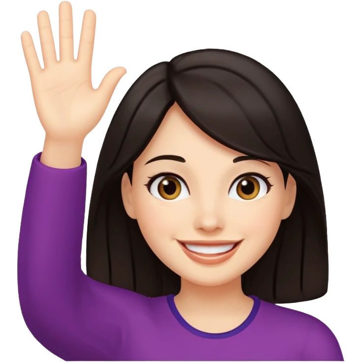 mujer de pelo oscuro saludando hello emoji