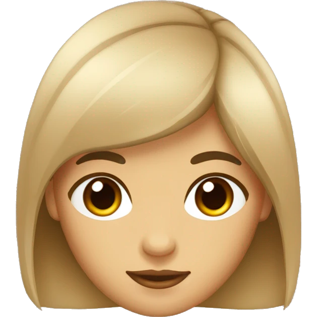 Chica con el pelo medio y castaño oscuro ojos marrones y top beige emoji
