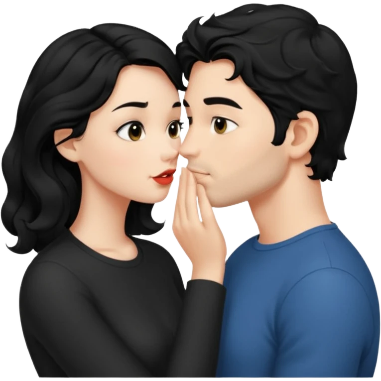 a handsome man with black short wavy hair, no beard, clean face tries to kiss a cute woman who has long~~ black hair emoji