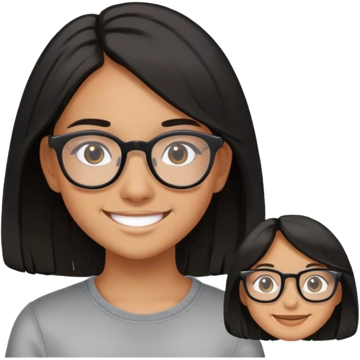 "- Nữ
- 15 tuổi
- Da vàng
- Tóc đen, ngang vai
- Mặt cười mỉm, đeo kính
" emoji