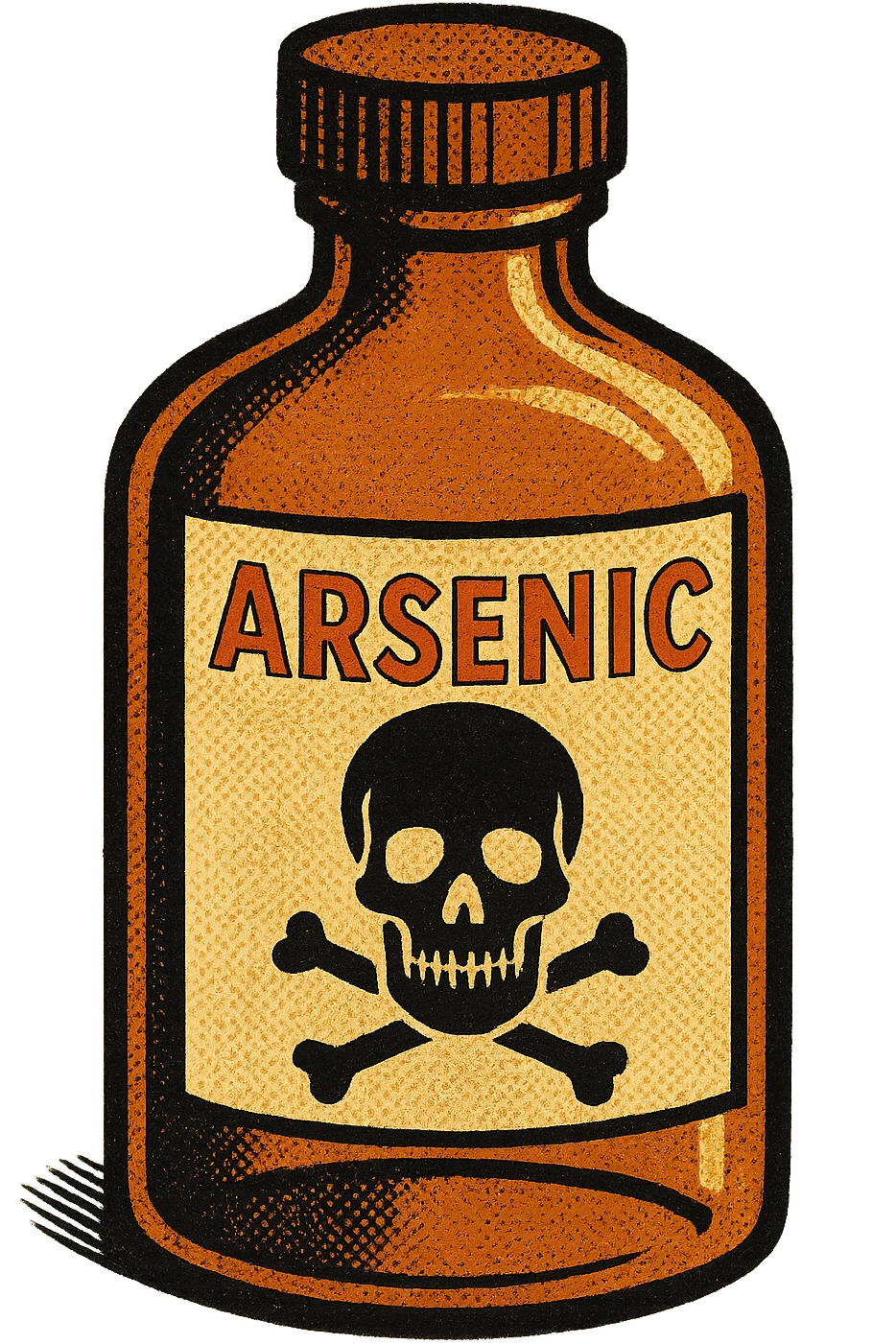 A closed medicine bottle with the word arsenic written on the bottle with a poison symbol emoji