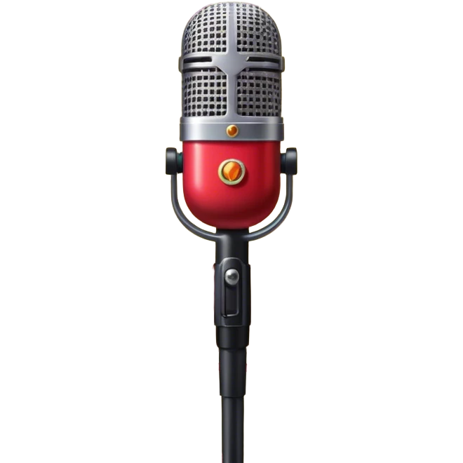 Create a vibrant and dynamic emoji that represents pop vocal performance without people. The design should feature a close-up of a classic stage microphone (retro-style) with a lanyard, set against a stage background. Add concert lighting, a celebratory salute of confetti or fireworks in the background, and musical notes forming a ribbon, symbolizing the performance and creativity of pop vocals. Include subtle elements like a formal stage costume to emphasize the professional aspect. Use bright, bold colors like gold, red, and neon to reflect the energetic and glamorous nature of pop vocal performance. The background should be transparent. emoji