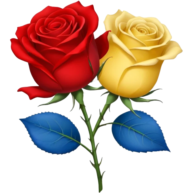 One Yellow 🌹 and one blue flower 🌹 on with red band  emoji