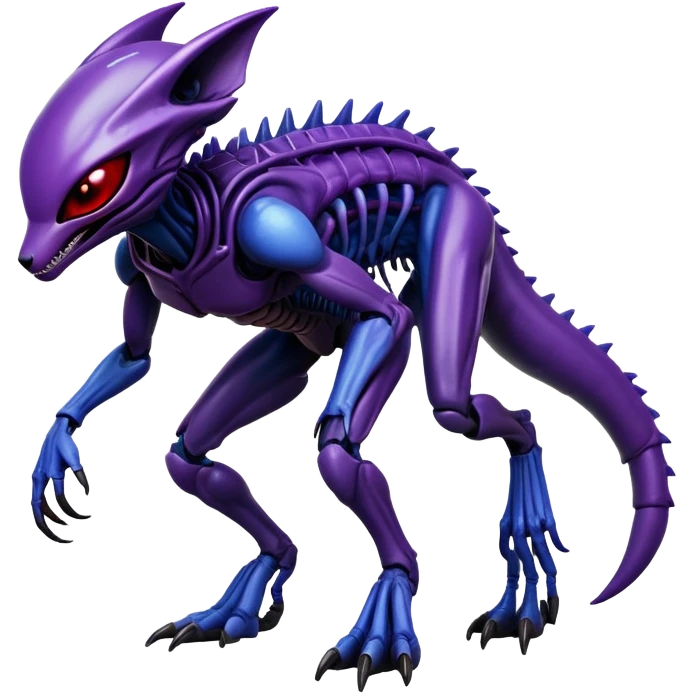 Fox xenomorph hybrid front facing full body dark purple and blue and red emoji