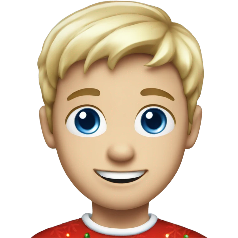 smiling boy with blue eyes in Christmas outfit emoji