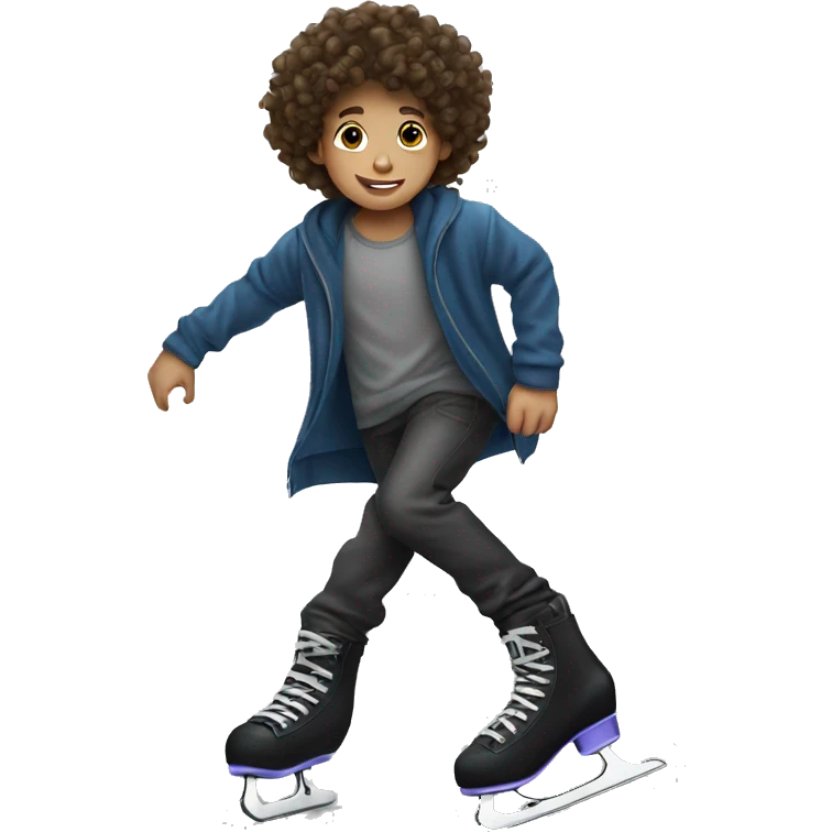 brunette curly haired boy skating emoji