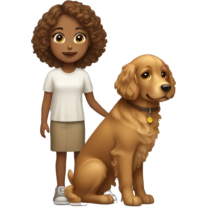 Tan skinned girl with  brown curly hair with a golden retriever puppy emoji