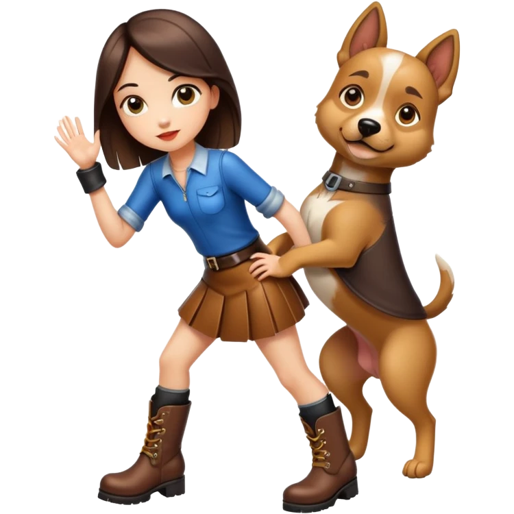 Girl dressed like a dog and in  leather skirt and boots emoji