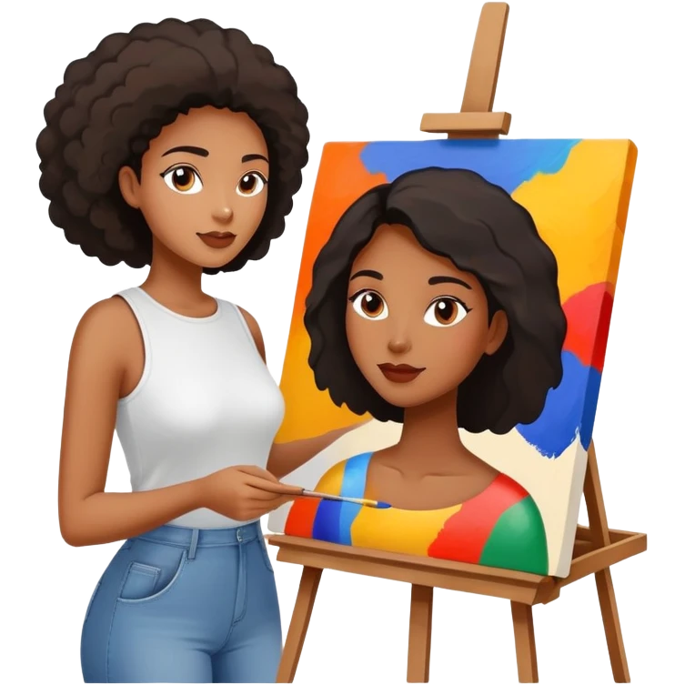 black women painting abstract shapes on canvas on painting easel emoji