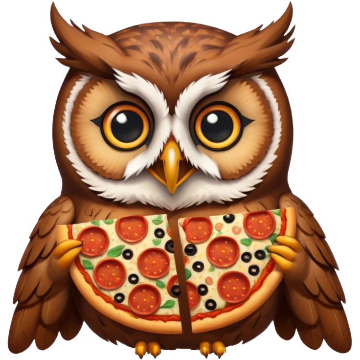 crea un gufo che mangia la pizza emoji