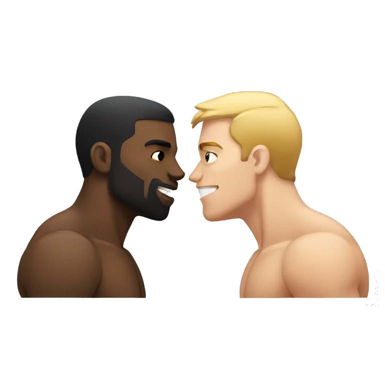 buff white guy kissing buff black guy emoji