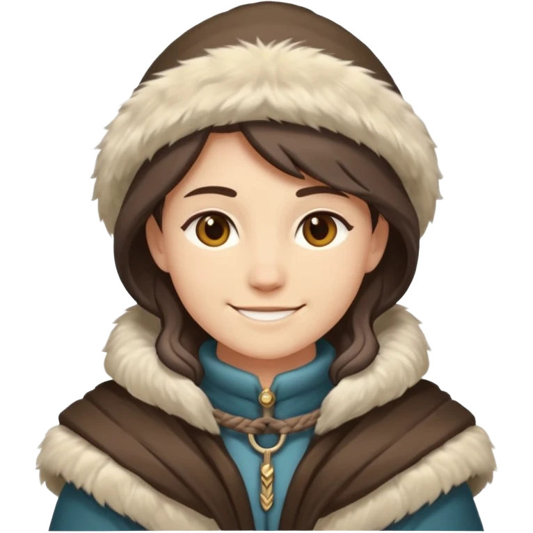 Fantasy human emoji portrait, simple winter mantle with fur trim on shoulders, northern winter vibe, restrained colors, clean flat emoji design, male/female variant
 emoji