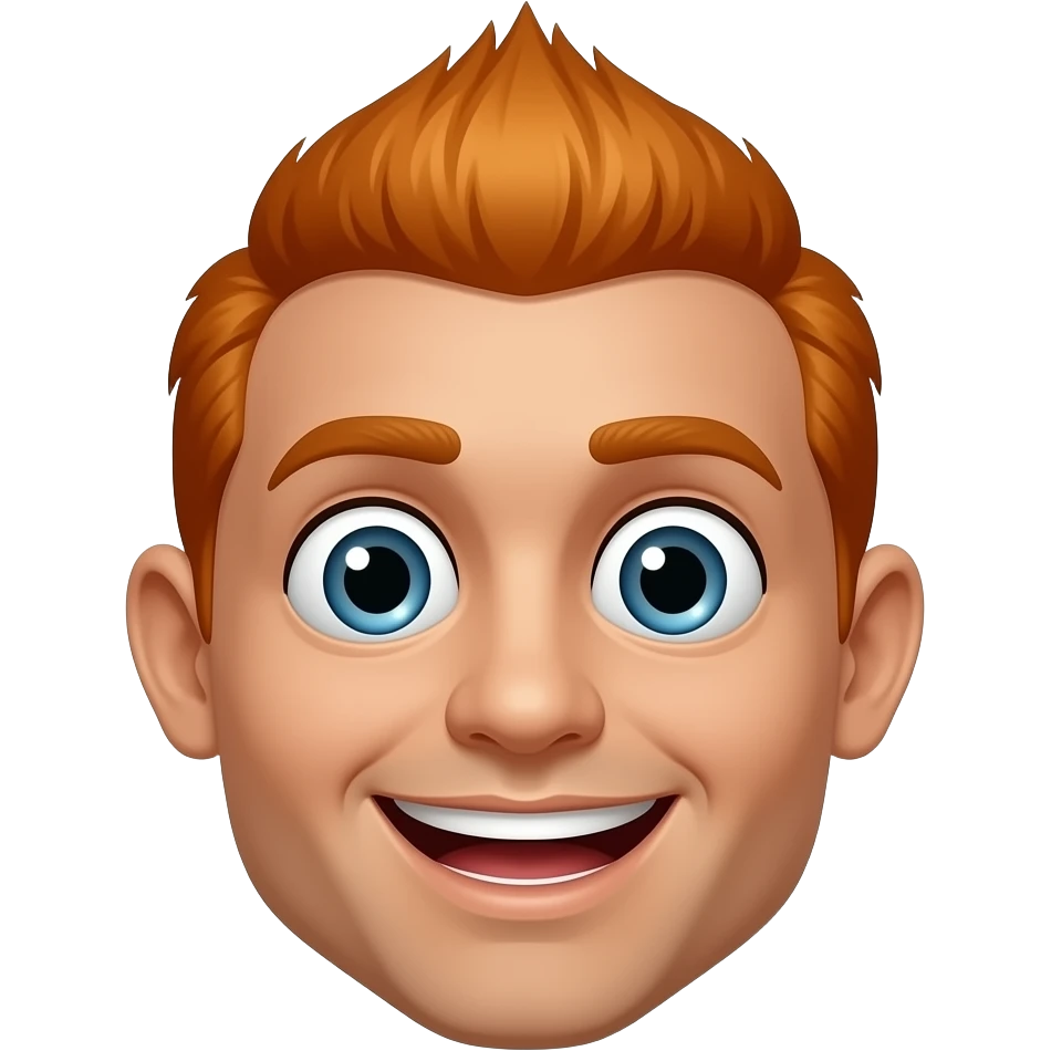 using human tanned face add a smily mouth with nice white teeth. the eyes are big and open with a surpised look, ginder hair is mohawk design emoji