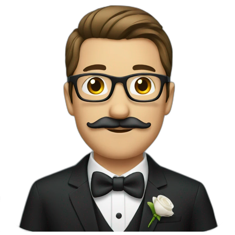 a groom with mustache and glasses with a black suit emoji