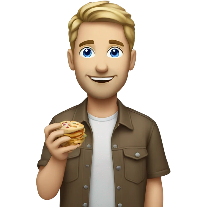 casual guy enjoying a snack blue eyes emoji