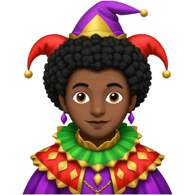 Medieval jester with dark brown skin and black Afro hair emoji