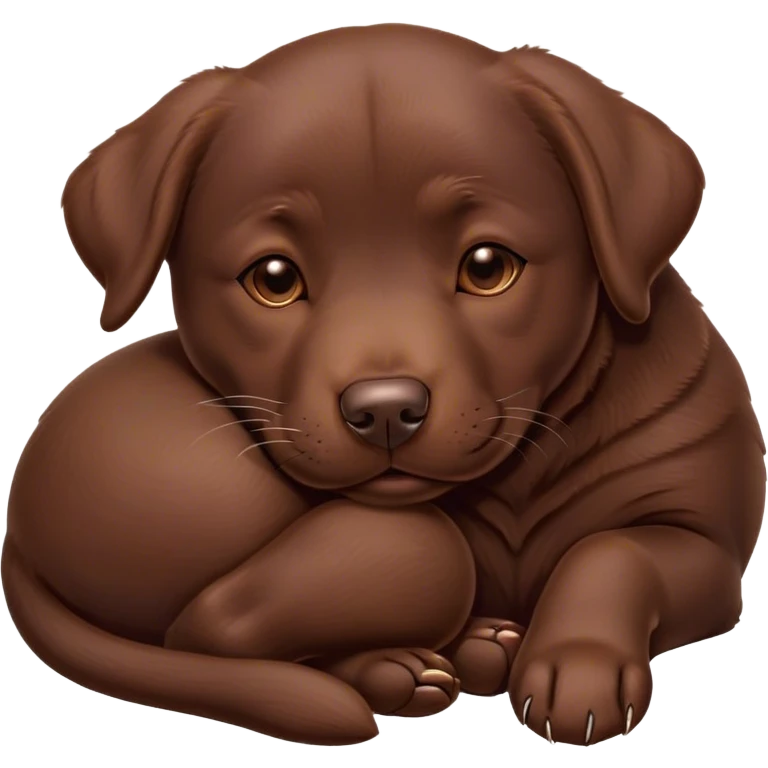 Meme-Worthy Cute Sleeping Chocolate Labrador Portrait Emoji, Head resting peacefully with a contented smile, showcasing a delightfully robust build and a luxuriously soft chocolate Fur, eyes shut in a serene nap, Simplified yet hilariously adorable features, highly detailed, glowing with a soft, drowsy light, high shine, relaxed and utterly lovable, stylized with an air of playful laziness, bright and heartwarming, soft glowing outline, capturing the essence of a comically sleepy companion, so meme-worthy it feels like it could instantly become the next viral sensation of adorable slumber! emoji