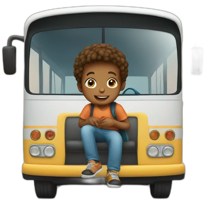 Young boy travel in bus  emoji